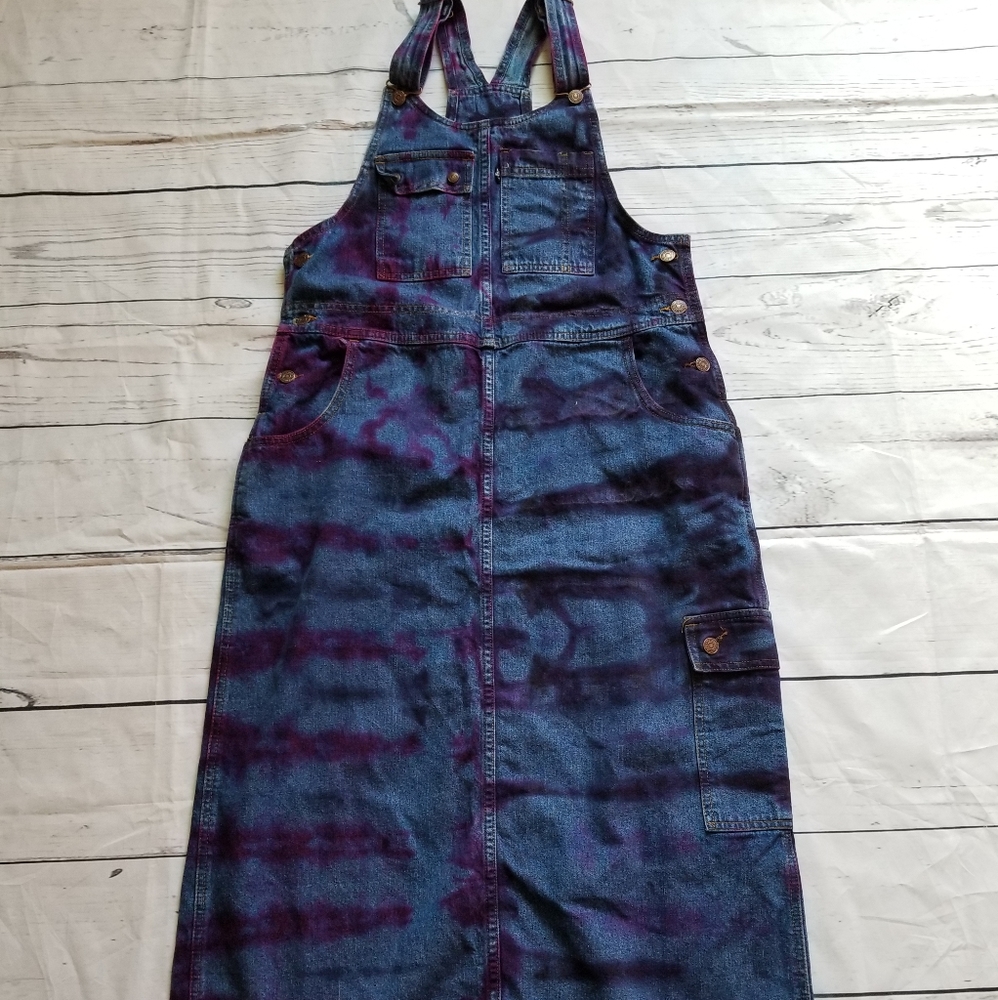 010 Tie dyed long overall dress Levi's size large